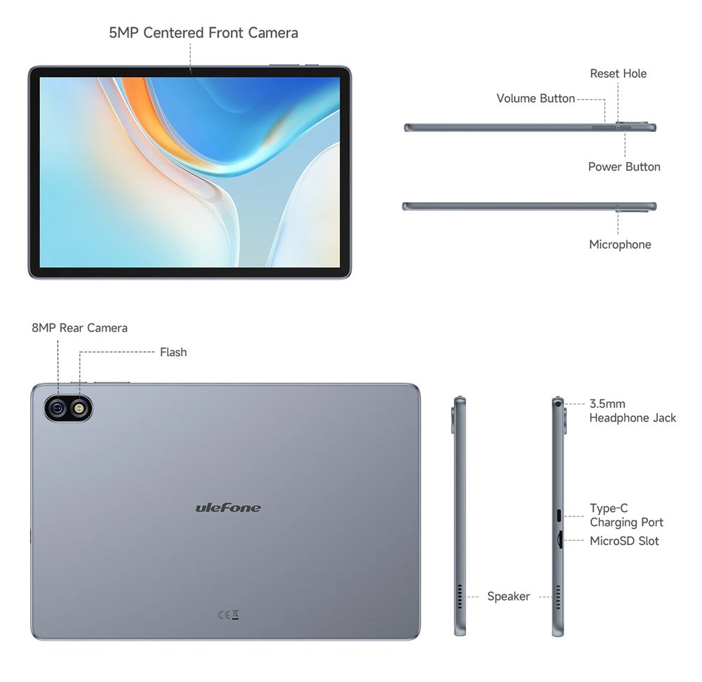 ULEFONE tablet Tab W10, 10.1" HD+, 4/128GB, 6600mAh, Android 14, γκρι - Image 8