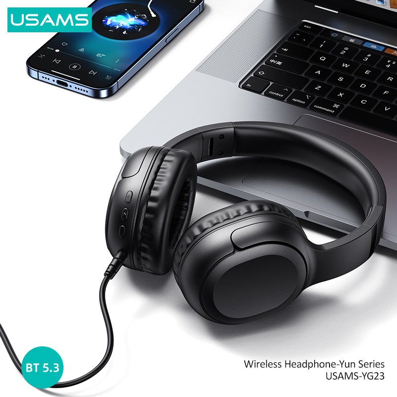 USAMS headphones YG23, ασύρματα & ενσύρματα, Φ40mm, 300mAh, μαύρα - Image 3