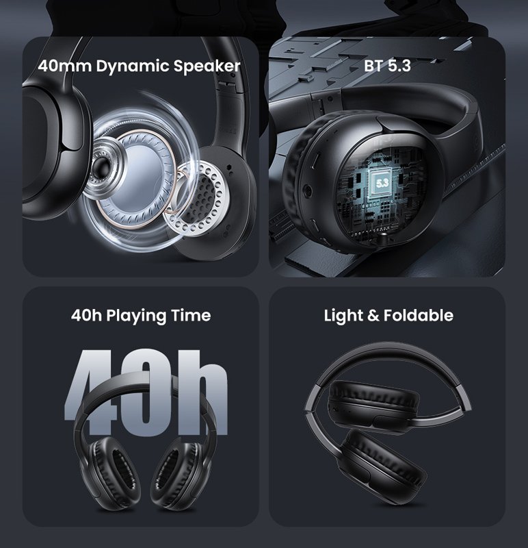 USAMS headphones YG23, ασύρματα & ενσύρματα, Φ40mm, 300mAh, μαύρα - Image 8