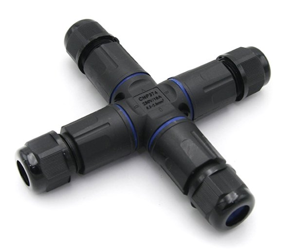 POWERTECH αδιάβροχος σύνδεσμος καλωδίων τροφοδοσίας TOOL-0114, τύπου σταυρός, 3pin, IP68, μαύρος