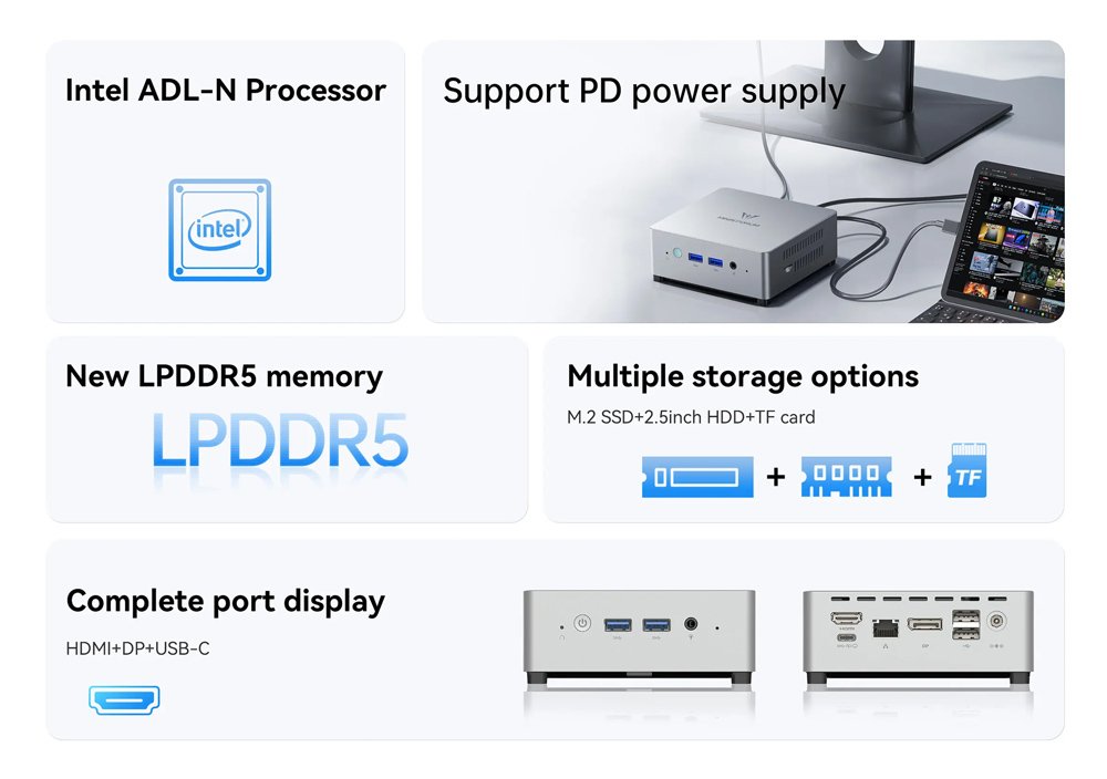 mini PC, Intel CPU N100, 16/512GB SSD, Windows 11 Pro 7043 Mini PC 4