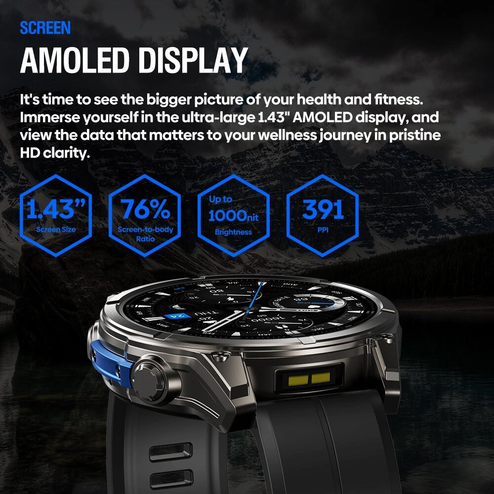 smartwatch ibe 8 me fako, heart rate, 1.43" AMOLED, 5 ATM, MIL-STD-810H, mayro 9699 Mayro 3