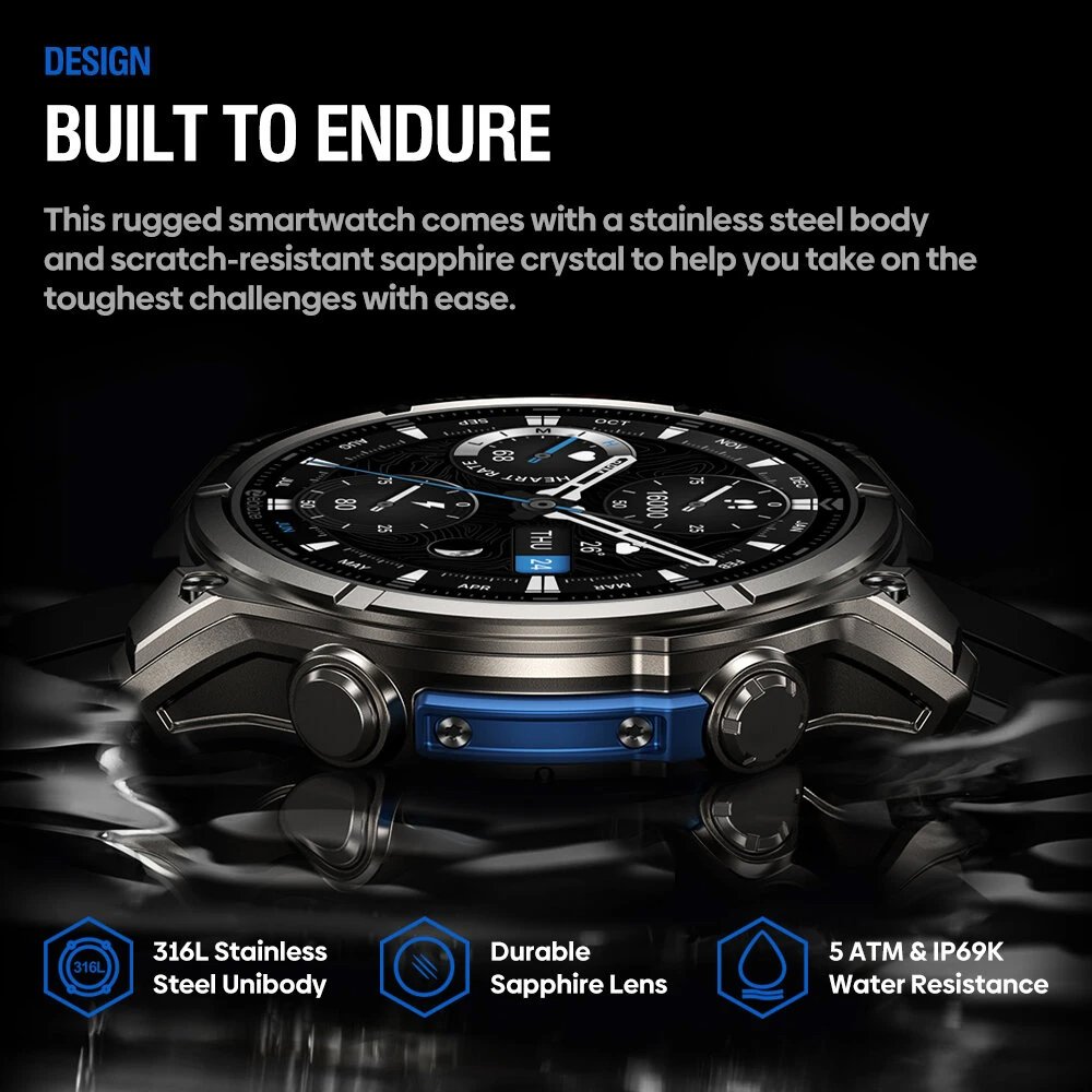 smartwatch ibe 8 me fako, heart rate, 1.43" AMOLED, 5 ATM, MIL-STD-810H, mayro 9699 Mayro 5