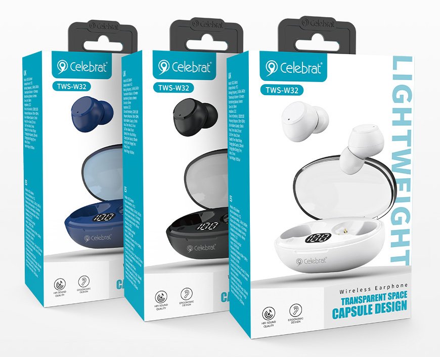 CELEBRAT earphones με θήκη φόρτισης TWS-W32, True Wireless, Φ8mm, μαύρα - Image 6