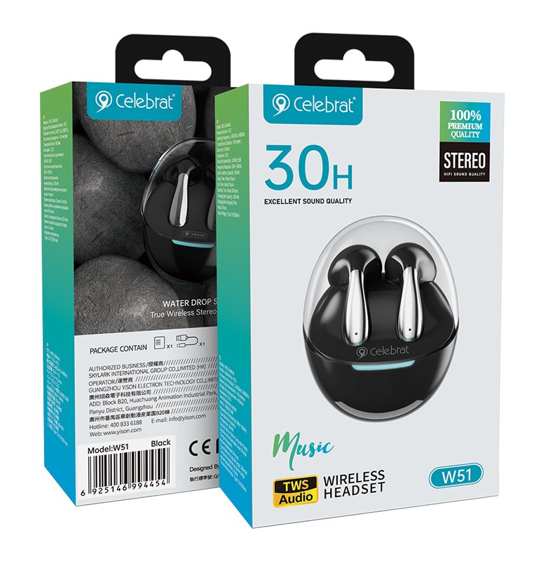 CELEBRAT earphones με θήκη φόρτισης W51, True Wireless, Φ13mm, μαύρα - Image 5