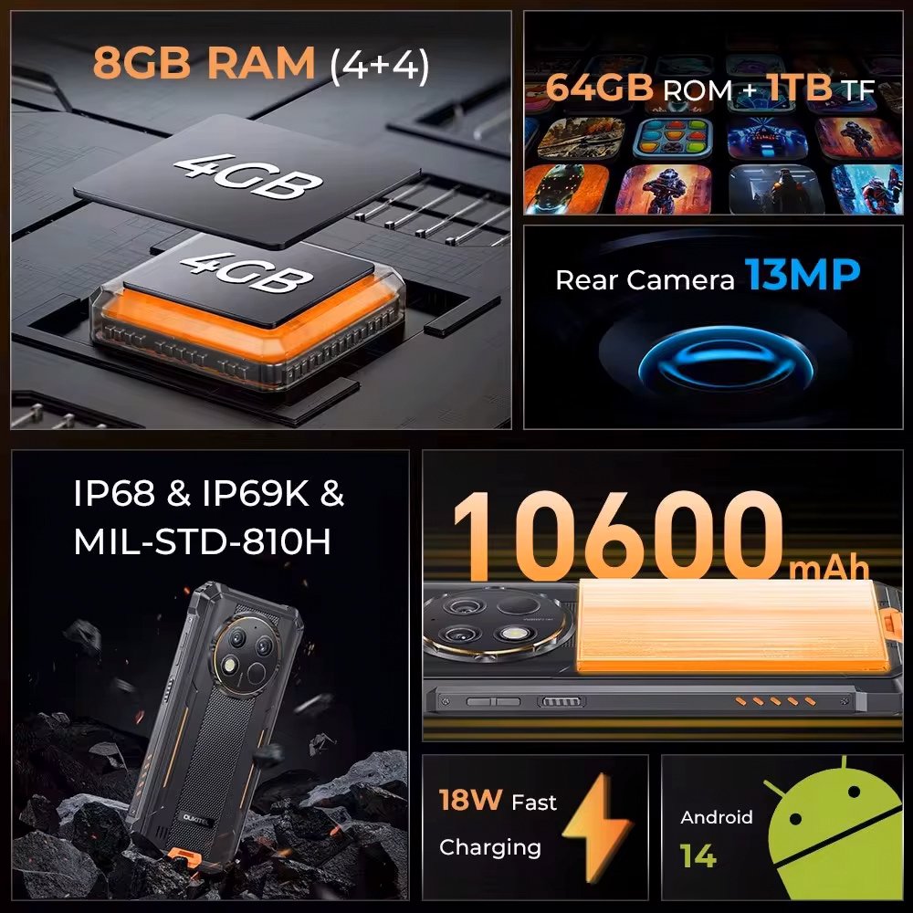 OUKITEL smartphone WP28E, 6.52", 4/64GB, 10600mAh, IP68/IP69K, μαύρο - Image 2