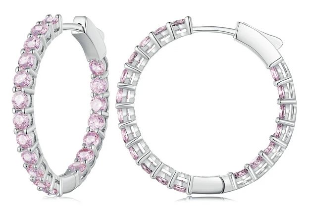 BAMOER σκουλαρίκια κρίκος YIE138-PK με κυβική ζιρκόνια, ασήμι 925, ασημί