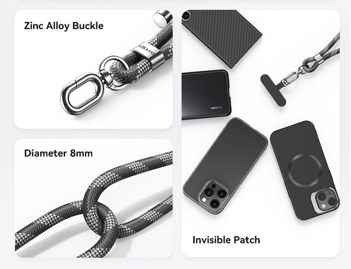 USAMS κορδόνι λαιμού για κινητά ZB316, 160cm, universal, μωβ - Image 3