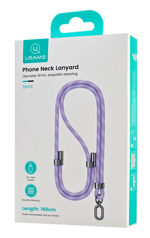 USAMS κορδόνι λαιμού για κινητά ZB316, 160cm, universal, μωβ - Image 6