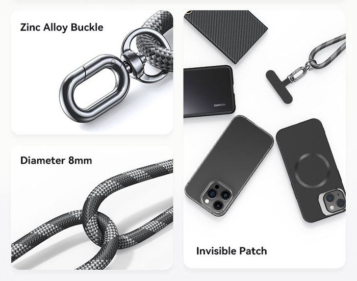 USAMS κορδόνι καρπού για κινητά ZB317, 34cm, universal, μωβ - Image 3