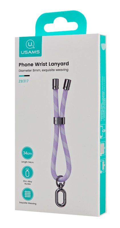 USAMS κορδόνι καρπού για κινητά ZB317, 34cm, universal, μωβ - Image 5