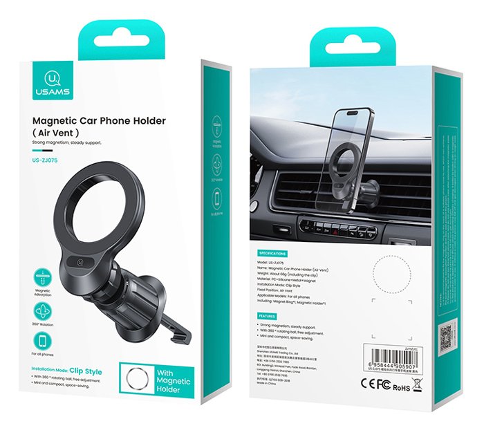 USAMS βάση smartphone αυτοκινήτου US-ZJ075, αεραγωγών, μαγνητική, μαύρη - Image 5