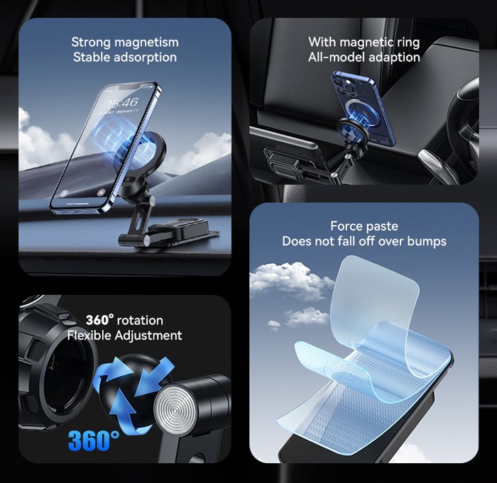 USAMS βάση smartphone αυτοκινήτου US-ZJ076 για ταμπλό, μαγνητική, μαύρη - Image 3