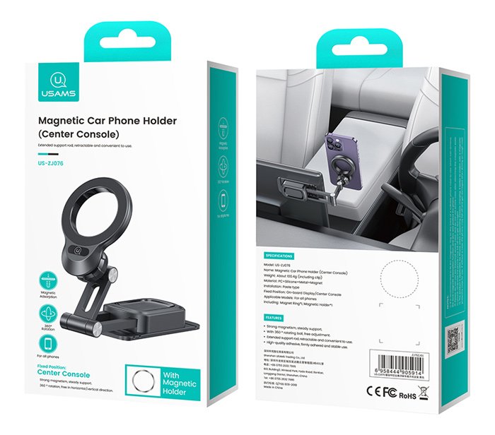 USAMS βάση smartphone αυτοκινήτου US-ZJ076 για ταμπλό, μαγνητική, μαύρη - Image 6