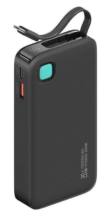 USAMS power bank CD224 με καλώδιο USB-C, 2x θύρες εξόδου, 10000mAh, 20W, μαύρο 8340