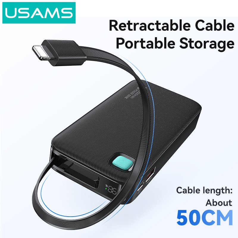 USAMS power bank CD225 με καλώδιο Lightning, 2x θύρες εξόδου, 10000mAh, 20W, μαύρο 8342 - Image 3