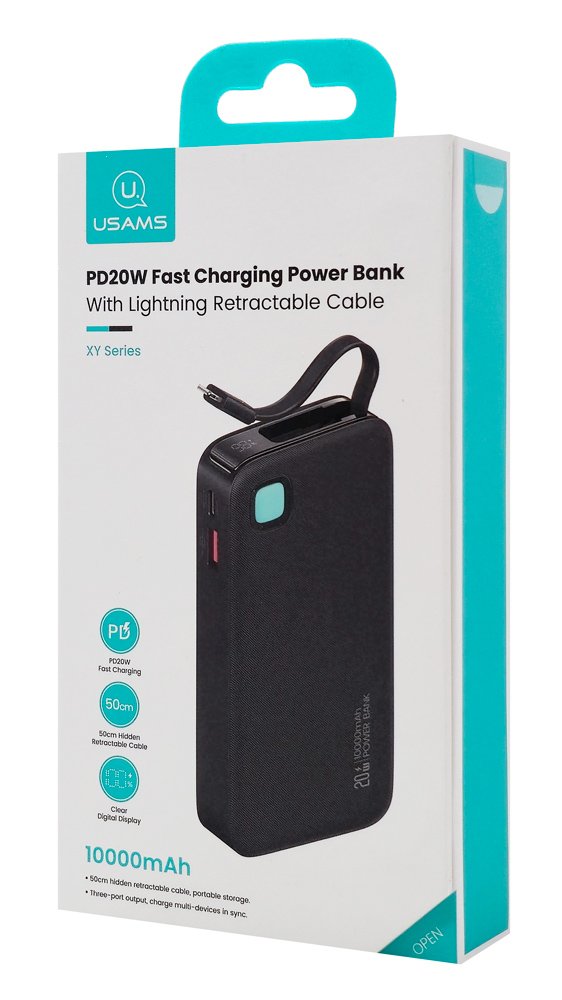USAMS power bank CD225 με καλώδιο Lightning, 2x θύρες εξόδου, 10000mAh, 20W, μαύρο 8342 - Image 6