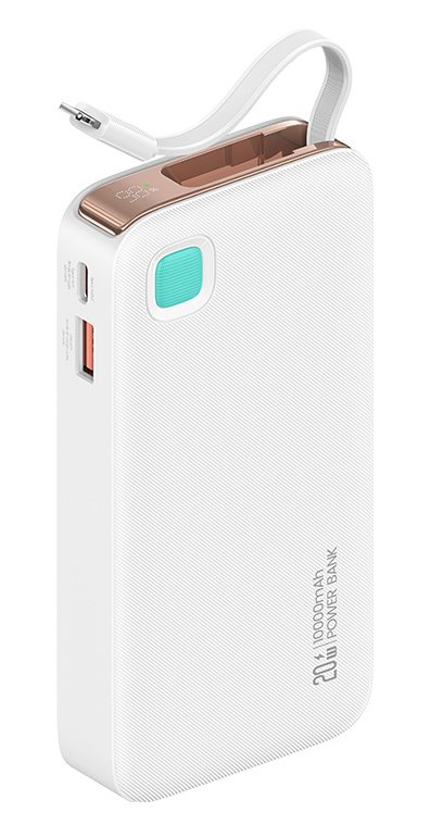 USAMS power bank CD225 με καλώδιο Lightning, 2x θύρες εξόδου, 10000mAh, 20W, λευκό 8343