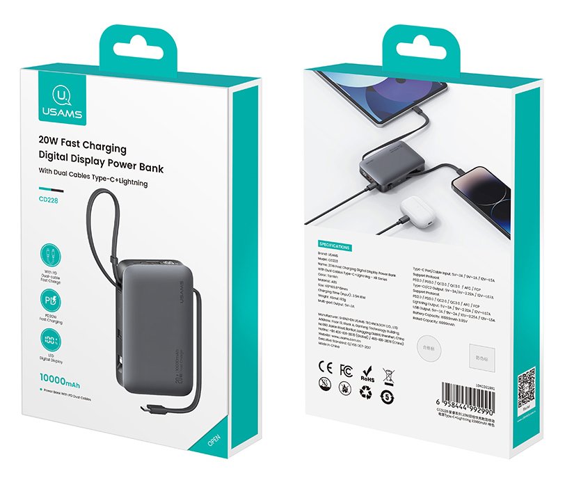 power bank CD228 me 2x kalodia, 2x thyres exodoy, 10000mAh, 20W, gkri 8338 5001 - 10000mAh