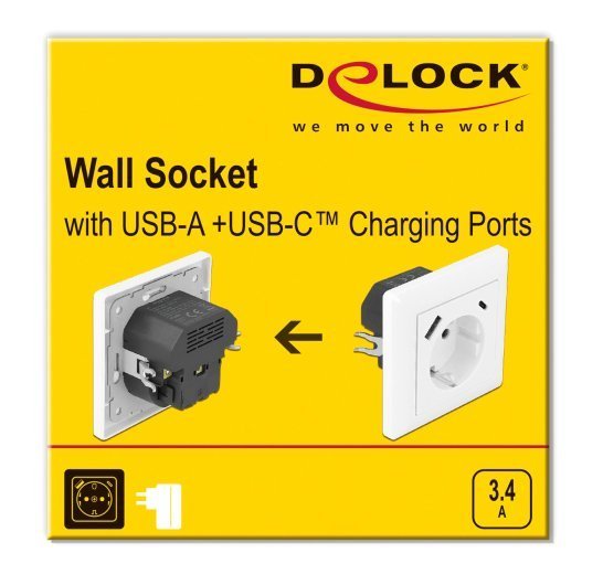 priza toichoy me thyres fortisis USB & USB Type-C 3.4A, leyki 3431 Όchi