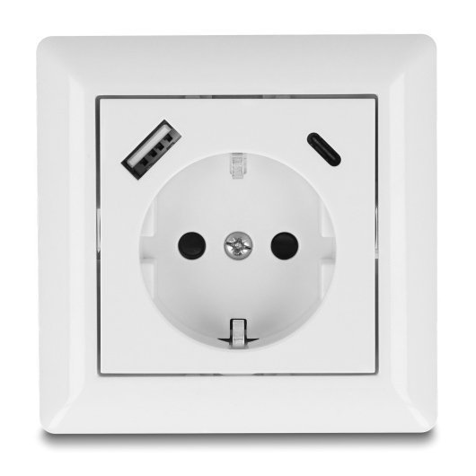 DELOCK πρίζα τοίχου με θύρες φόρτισης USB & USB-C, 18W PD, λευκή 6550