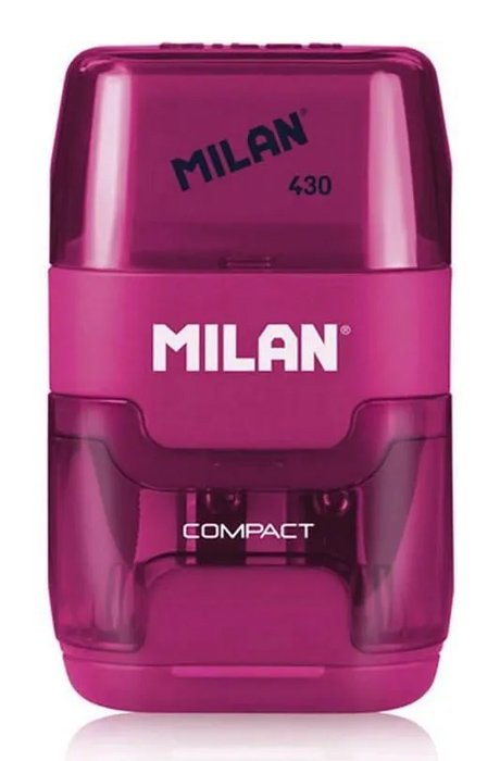 MILAN ξύστρα μολυβιών με κάδο & γόμα , ροζ