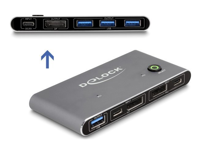 DELOCK DisplayPort KVM switch με 4x θύρες USB 5Gbps, 8K/30Hz, γκρι 6915
