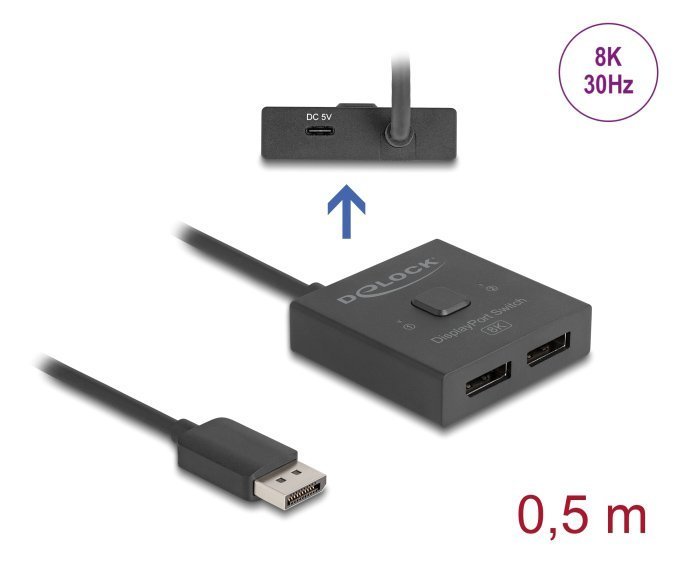 DELOCK DisplayPort switch , 2 σε 1, bidirectional, 8K/30Hz, μαύρο 6857 - Image 3