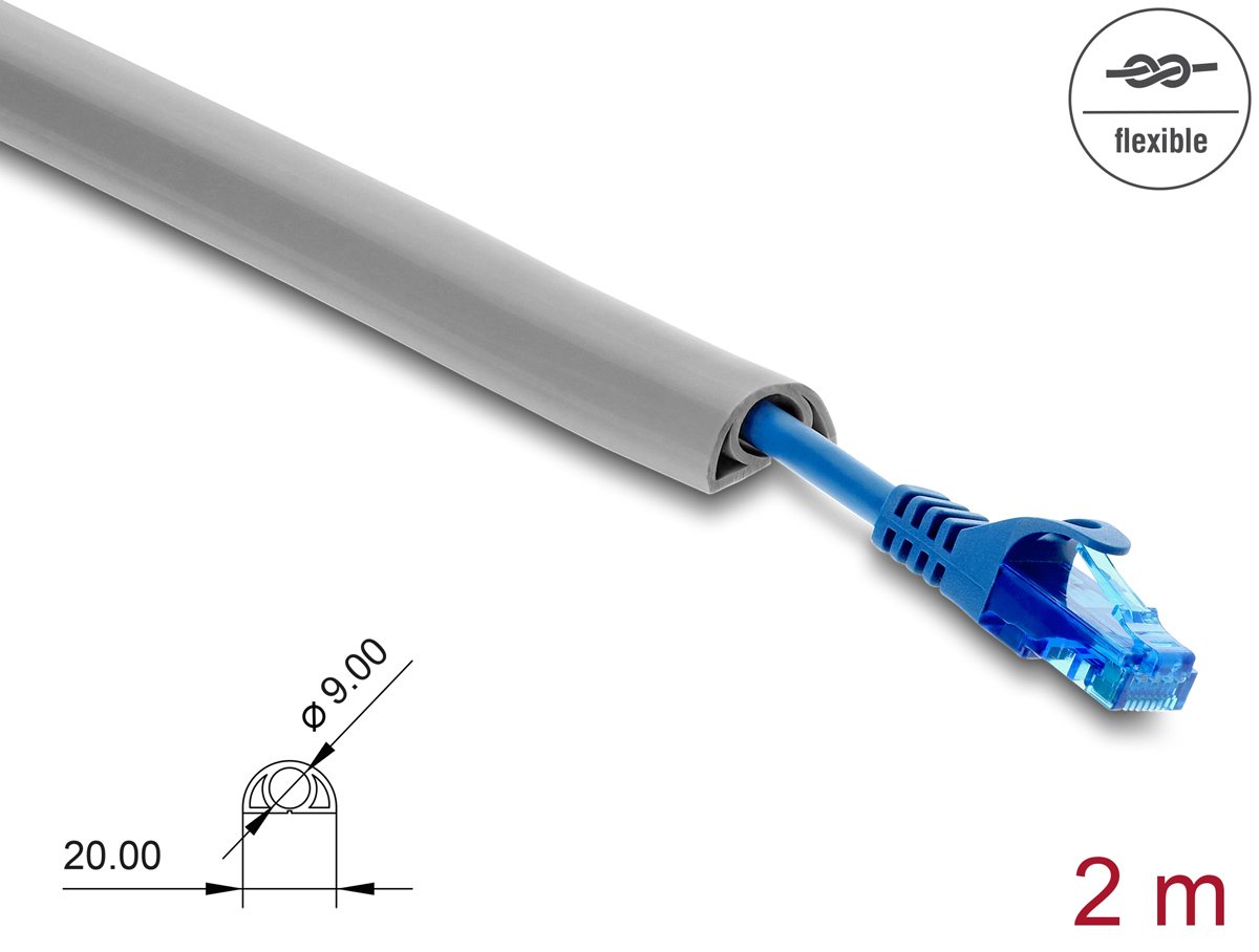 DELOCK κανάλι καλωδίων με αυτοκόλλητο, εύκαμπτο PVC, 20x10mm, 2m, γκρι 9742 - Image 2