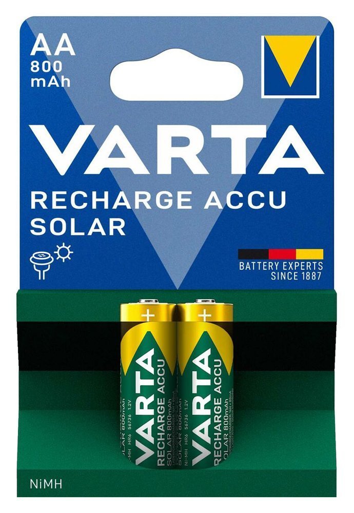 VARTA επαναφορτιζόμενες μπαταρίες λιθίου Solar, AA, 800mAh, 1.2V, 2τμχ 6976