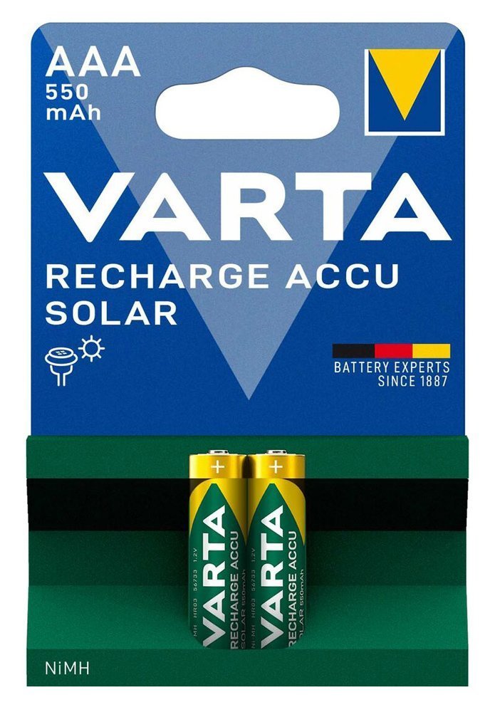 VARTA επαναφορτιζόμενες μπαταρίες λιθίου Solar, AAA, 550mAh, 1.2V, 2τμχ 6975