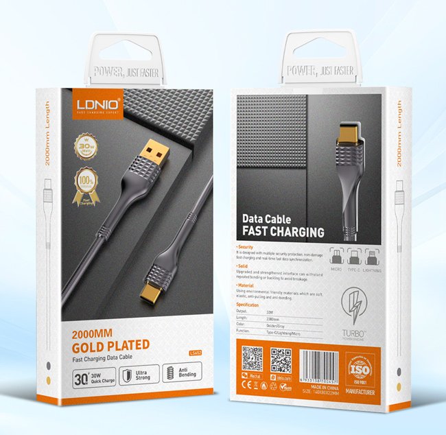 LDNIO καλώδιο Ligntining σε USB LS6, 30W, 2m, γκρι 5223 - Image 4