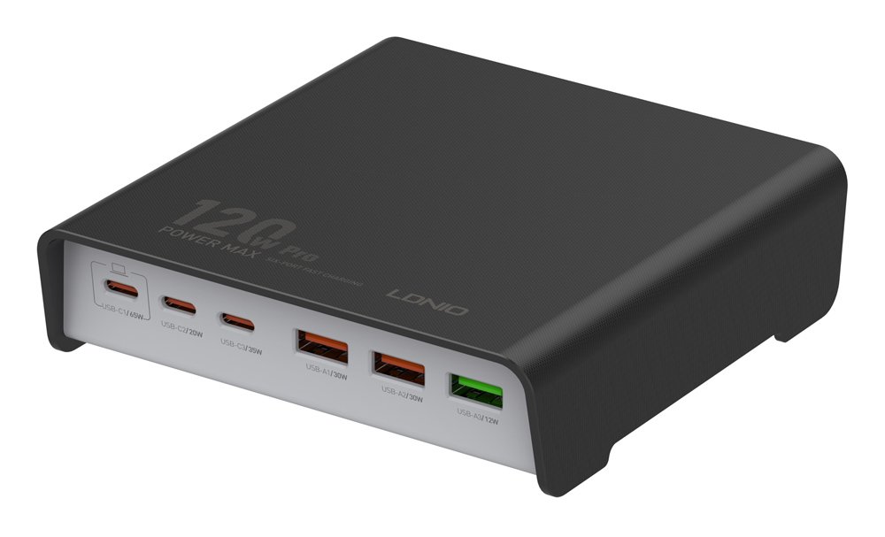 LDNIO σταθμός φόρτισης Q60, 3x USB-C & 3x USB, 120W, PD/QC, μαύρος 5783