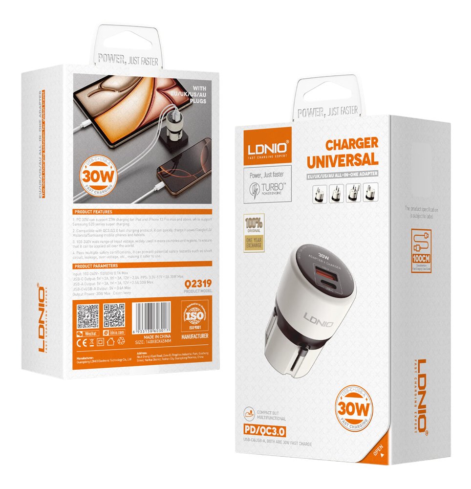fortistis toichoy Q2319 me kalodio Lightning, EU/UK/US/AU vysma, USB/USB-C, 30W, gkri 9357 2