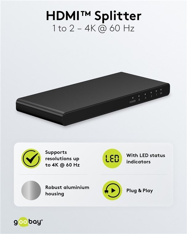 HDMI splitter, 1-in se 2-out, 4K/60Hz, mayro 4883 HDMI Splitter 4