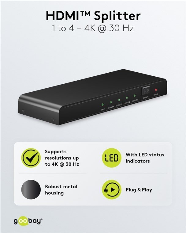 GOOBAY HDMI splitter , 4 σε 1, 4K/30Hz, μαύρο 4894 - Image 4