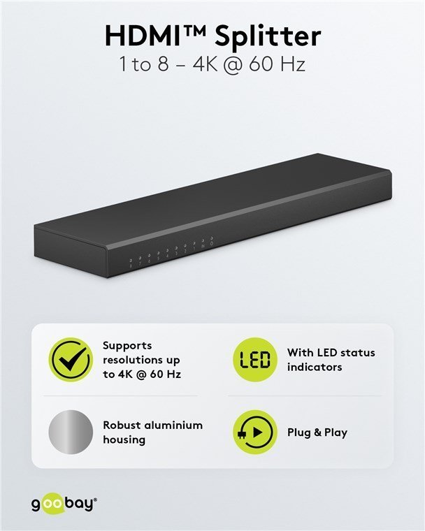 HDMI splitter, 8 se 1, 4K/60Hz, mayro 4887 HDMI Splitter 4