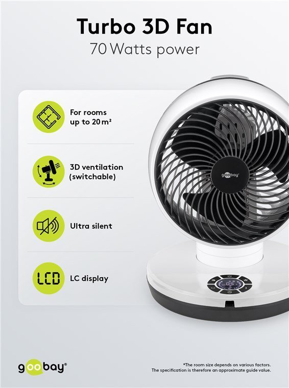 GOOBAY ανεμιστήρας δαπέδου με χειριστήριο, 23cm, 70W, λευκός 9325 - Image 4