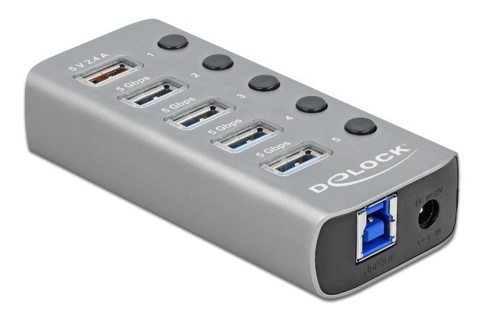 DELOCK USB hub  με διακόπτες, 5x θυρών, 5Gbps, 2.4A, γκρι 2711