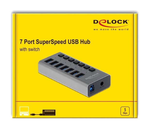 USB hub me diakoptes, 7x thyron, 5Gbps, gkri 3072 USB Hub
