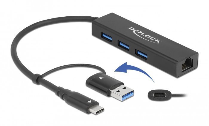 DELOCK docking station , 4 θυρών, USB & USB-C σύνδεση, μαύρο 3400