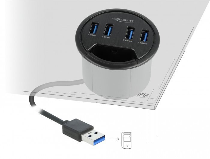 DELOCK USB hub , 4x θυρών, 5Gbps, Φ60mm, USB σύνδεση, μαύρο 3433 - Image 2