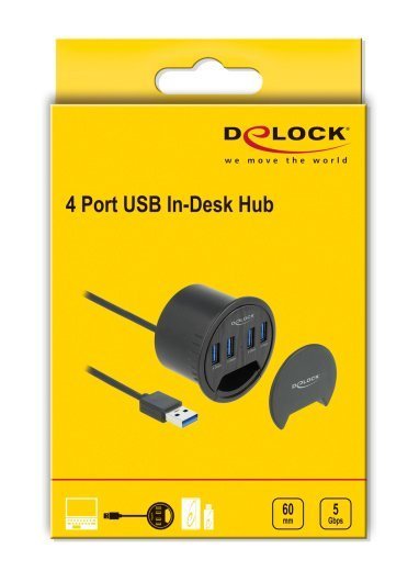 DELOCK USB hub , 4x θυρών, 5Gbps, Φ60mm, USB σύνδεση, μαύρο 3433 - Image 5