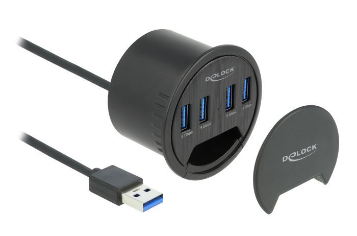 DELOCK USB hub , 4x θυρών, 5Gbps, Φ60mm, USB σύνδεση, μαύρο 3433