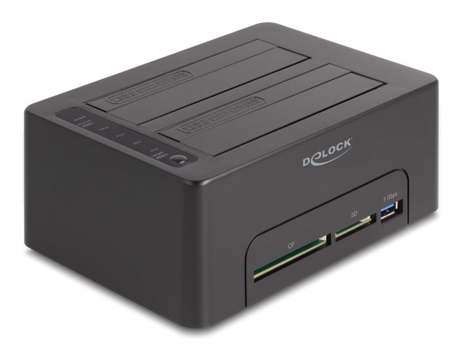 DELOCK docking station για 2.5" ή 3.5" SATA HDD/SSD , 2 θέσεων, με card reader, 5Gbps, clone function, μαύρο 4299