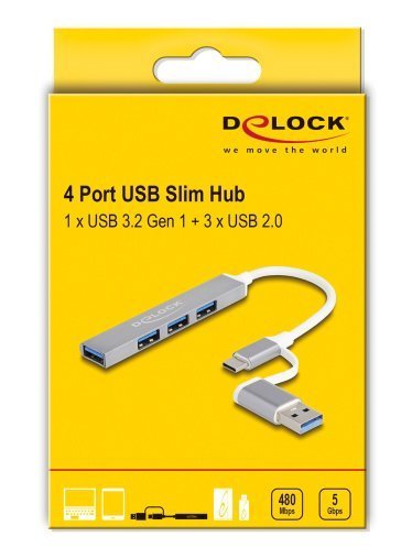 USB hub, 4x thyron, 5Gbps, USB & USB-C syndesi, gkri 5442 USB A & USB-C