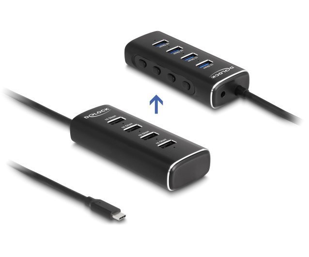DELOCK USB hub  με διακόπτες, 4 θυρών, 10Gbps, USB-C σύνδεση, μαύρο 5792