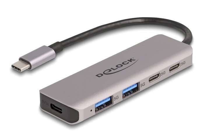 DELOCK USB hub , 4x θυρών, 5Gbps, USB-C σύνδεση, γκρι 5791
