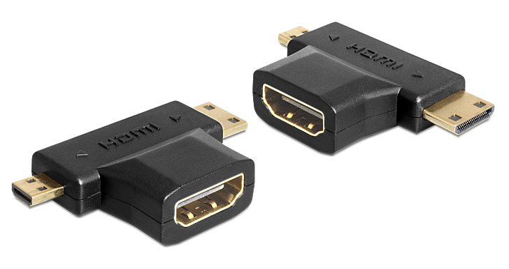 DELOCK αντάπτορας HDMI σε HDMI mini & micro , gold plated, μαύρος 5444
