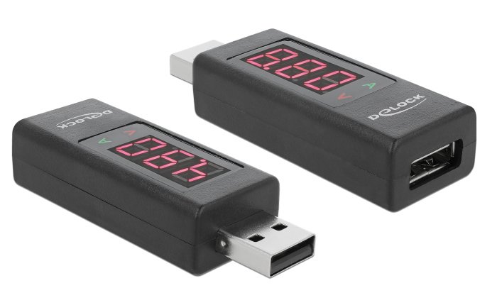 DELOCK αντάπτορας USB  με οθόνη ένδειξης V/A, έως 5V/4A, μαύρος 4639